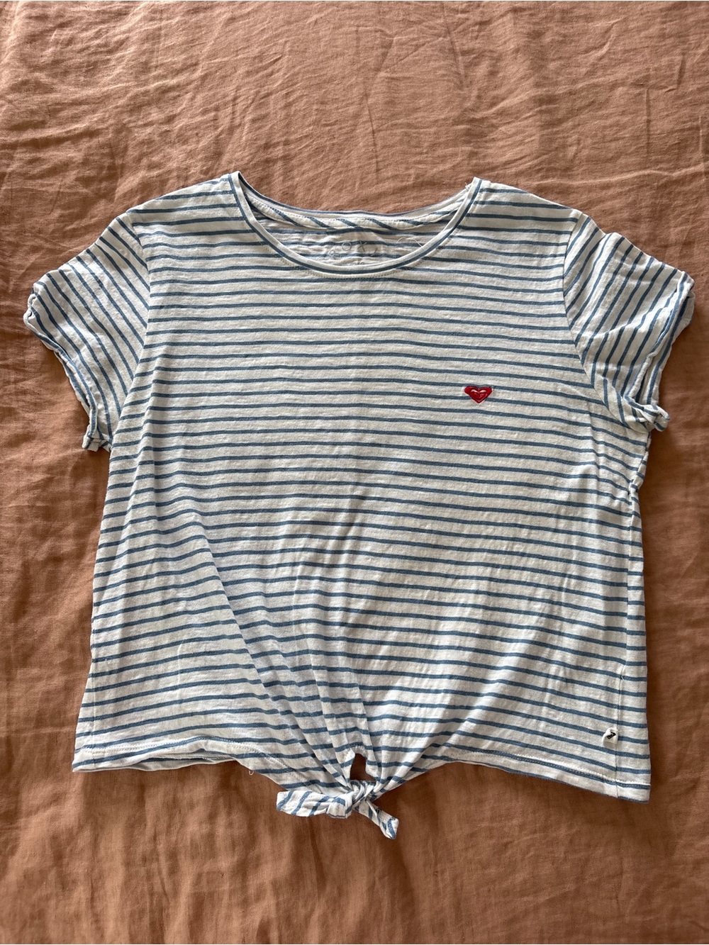 Roxy White and Light Blue Striped Tee